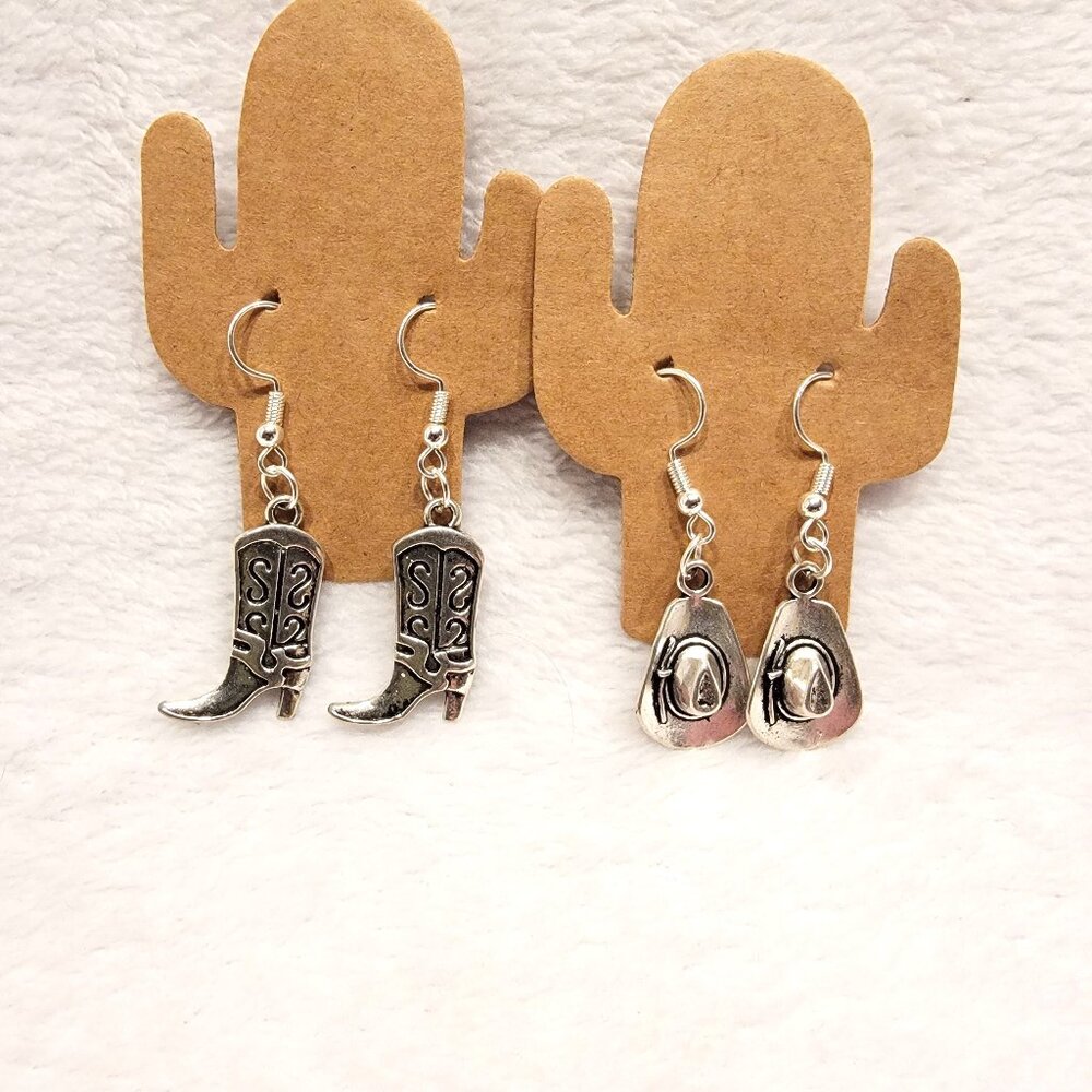 Little Silver Hat and Boots Fish Hook Style Earrings - Both pairs